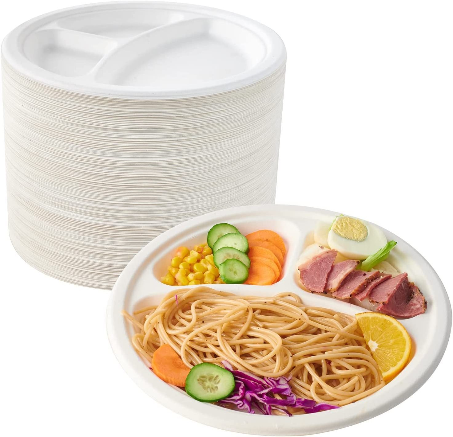 9 Inch 3 Compartment Sugarcane Compartment Biodegradable Paper Plates Disposable Dish For Birthday Party