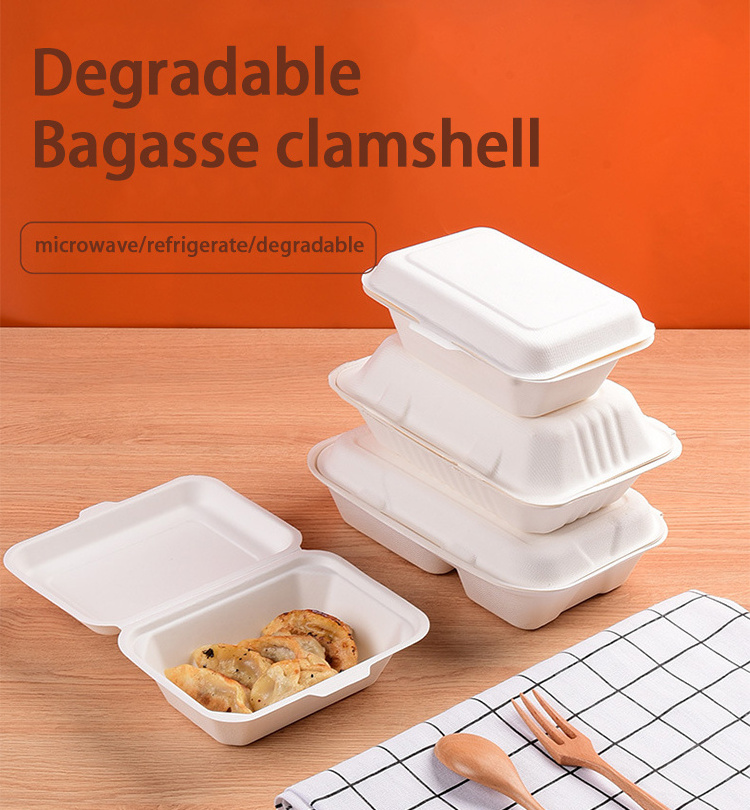 Biodegradable Takeaway Bagasse Clamshell Sugarcane Food Container Lunch Box Disposable Sugarcane Bagasse Clamshell Box