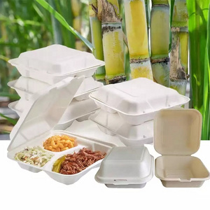 Biodegradable Takeaway Bagasse Clamshell Sugarcane Food Container Lunch Box Disposable Sugarcane Bagasse Clamshell Box