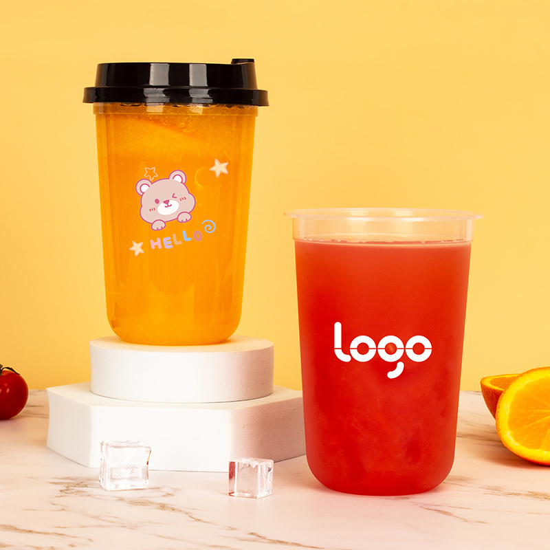 Plastic Cups Milkshake Round Shape PP Boba Cup 12/16/20oz Eco Friendly Pla Custom Logo Disposable Bubble Tea Cup with Lid