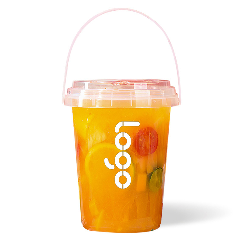 1000ml Disposable bucket cups 32oz Plastic boba Tea Fruit Tea Juice Bucket Cups with Lids