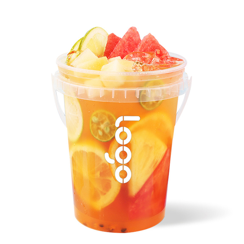 1000ml Disposable bucket cups 32oz Plastic boba Tea Fruit Tea Juice Bucket Cups with Lids