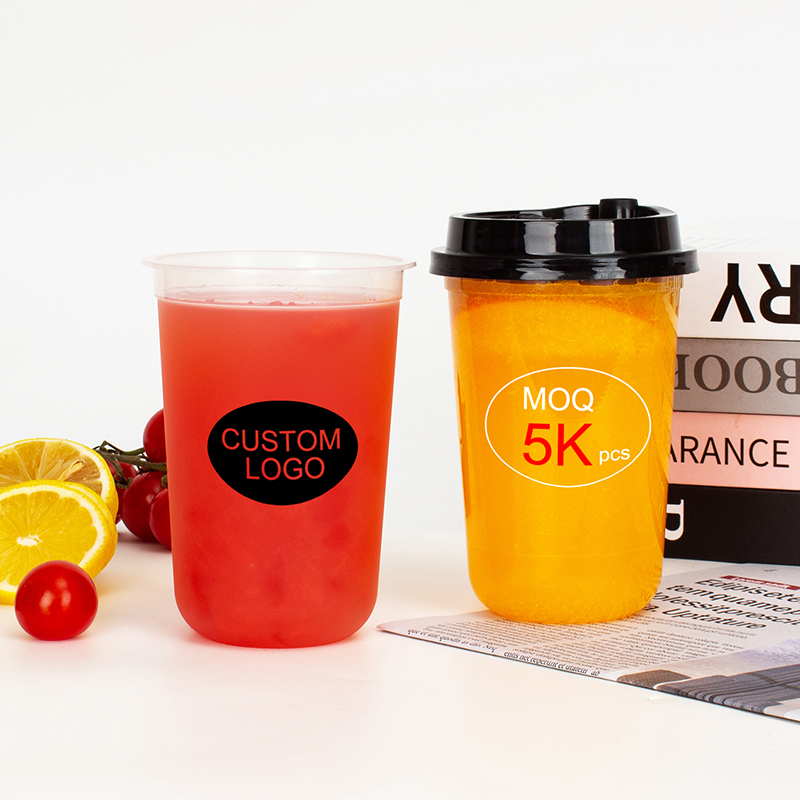 Plastic Cups Milkshake Round Shape PP Boba Cup 12/16/20oz Eco Friendly Pla Custom Logo Disposable Bubble Tea Cup with Lid