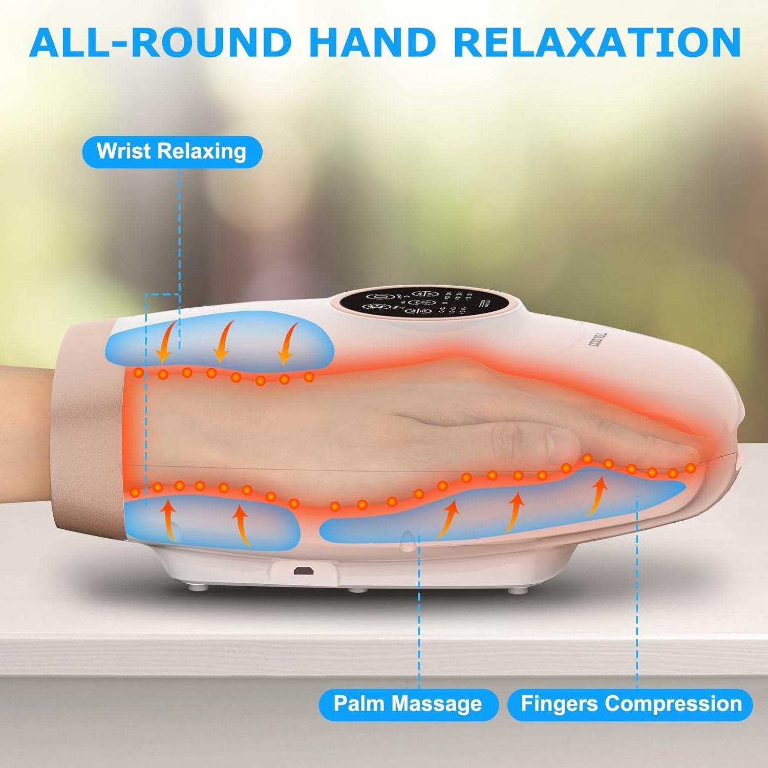 Electric Hand Palm Finger Massager with Air Pressure and Heat Compression Hand Massager