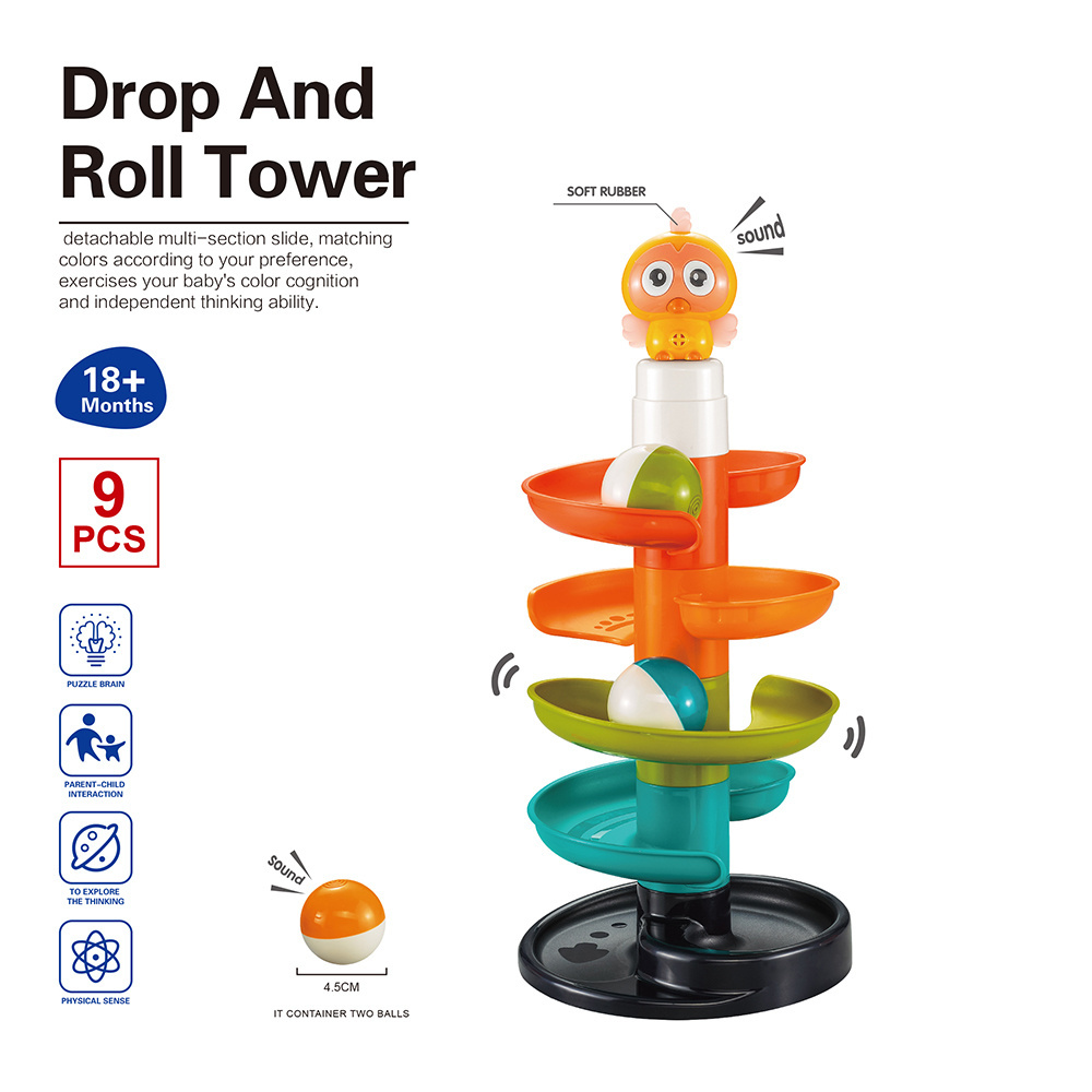 Drop Roll Tower Assembly Slide Puzzle Game Gliding Ball Ramp Track Set Toys