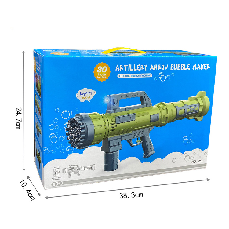 Electric Artillery Arrow Bubble Machine 30 Hole Launcher Rocket Bubble Gun With Light Music