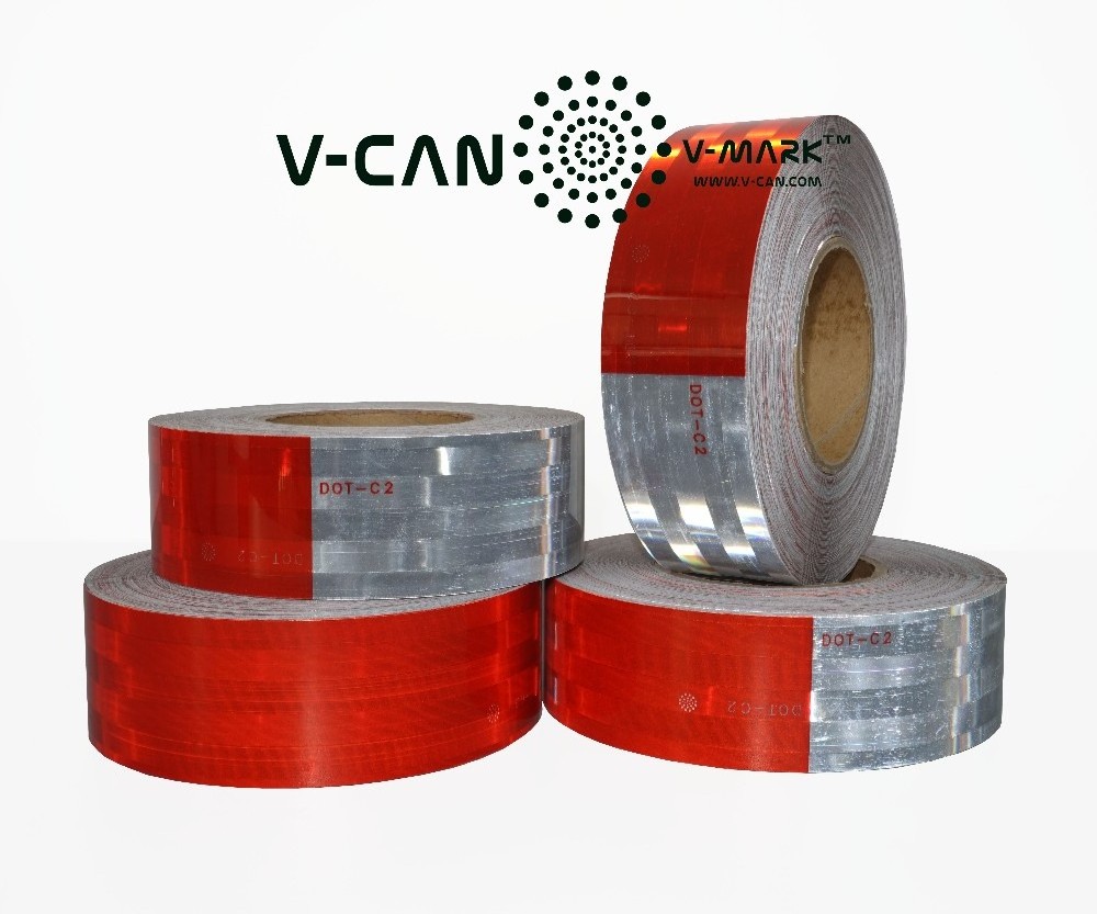 V-MARK Diamond Bright Grade DOT-C2 Vehicle Reflective Safety Tape for Truck Conspicuity Tape White and Red