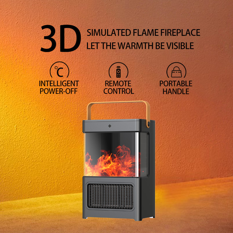 Portable Fast Quiet New 3D Simulation Flame Hot Air Warmer Home PTC Ceramic Heater Desktop Fireplace Air Heater Indoor