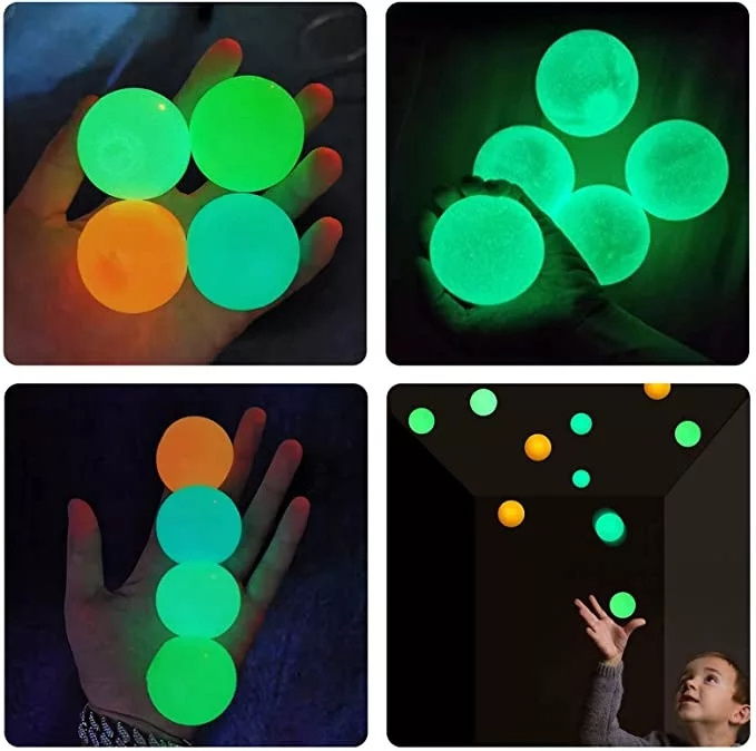 Sticky Wall Ball Decompression Squish Suction Target Catch Throw Ball kids Toys For Playing Sticky Ceiling Ball Glow in the Dark