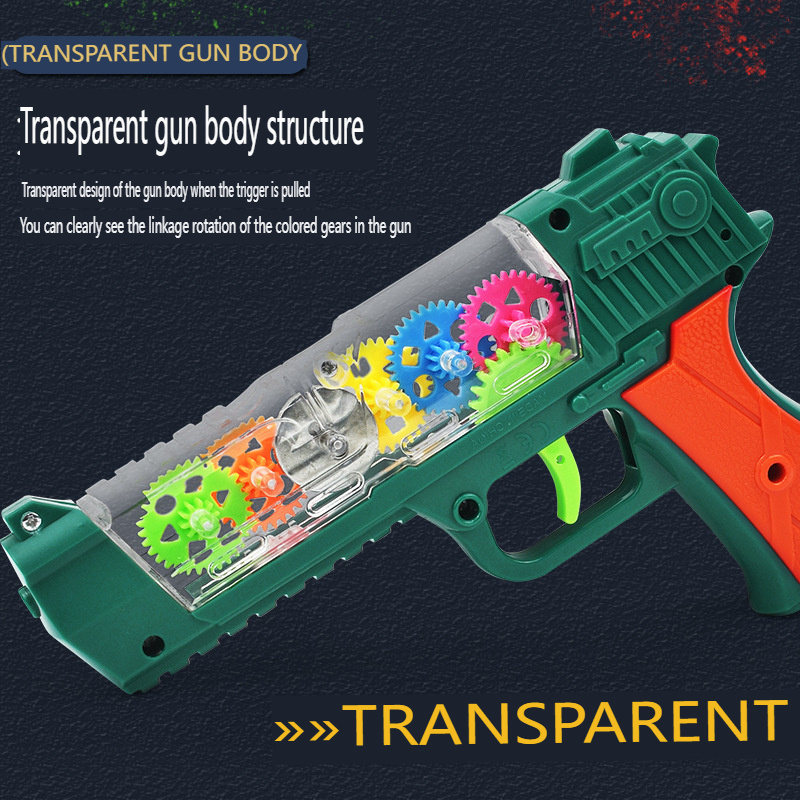 New electric toy guns for kids Transparent gear color eight tone gun bubble gun with lights