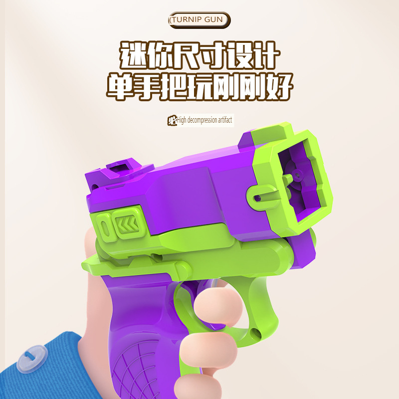 Radish gun rubber band launcher Decompression model toy for children 3D printed mini rubber gun