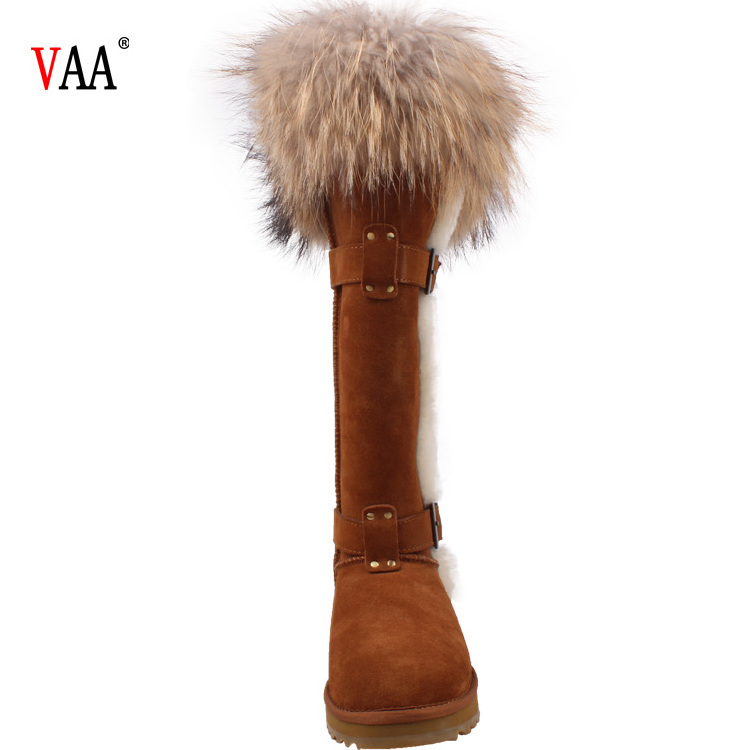 CF- 128 Free Samples Latest Design Knee Length Genuine Leather And Natural Racoon Fur Men Snow Boots Fur Pocket