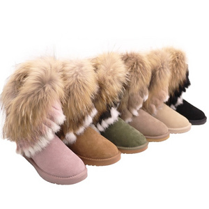 5803 Double Face Australian Sheepskin Antiskid TPR Sole Racoon Fur And Rabbit Fur Winter Snow Boots Suppliers