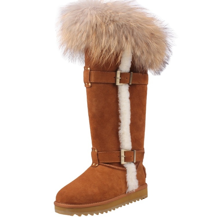 CF- 128 Free Samples Latest Design Knee Length Genuine Leather And Natural Racoon Fur Men Snow Boots Fur Pocket