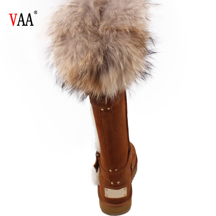 CF- 128 Free Samples Latest Design Knee Length Genuine Leather And Natural Racoon Fur Men Snow Boots Fur Pocket