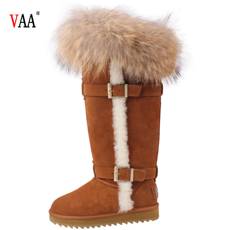 CF- 128 Free Samples Latest Design Knee Length Genuine Leather And Natural Racoon Fur Men Snow Boots Fur Pocket