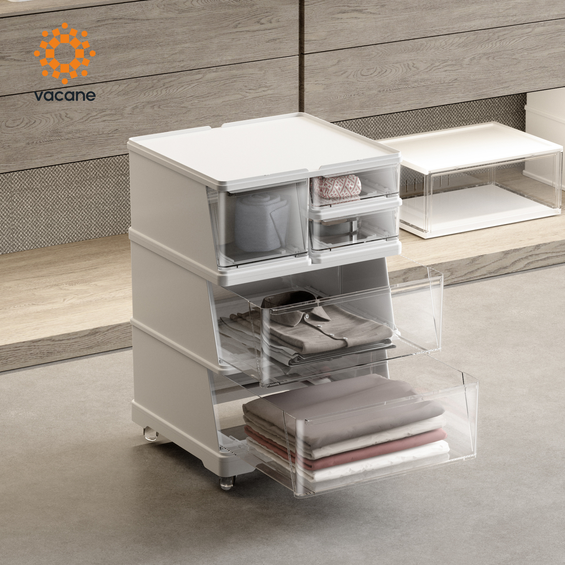 Vacane Household Plastic Drawers Organizer Storage Cabinet Modular Rolling Drawer Cart Set Closet Cabinet for Clothes