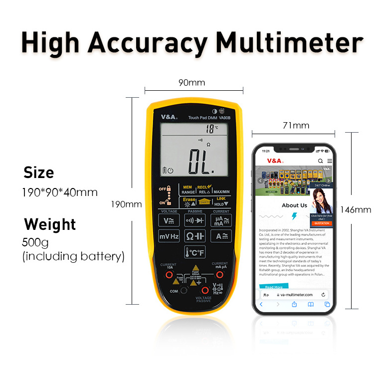 High Accuracy True-RMS V&A VA90B Digital Multimeter Rechargeable Smart Measurement Touch Pad Multimeters