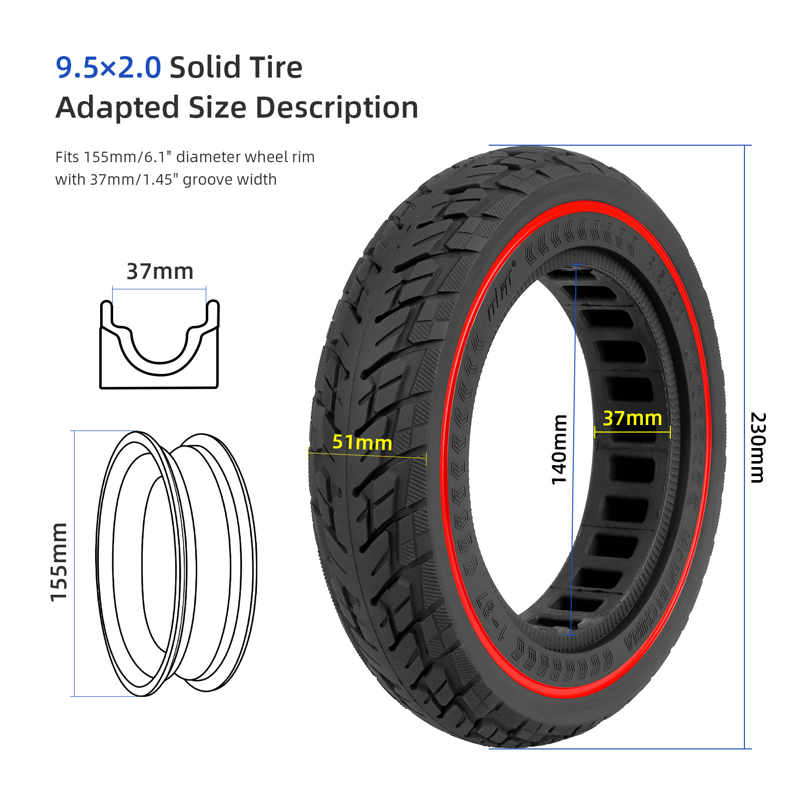 Ulip 9.5x2 Solid Tire For Xiaomi M365 Pro Pro2 1S MI3 And 8.5 inch Scooter Rubber Tire Front Rear Wheels Tyres