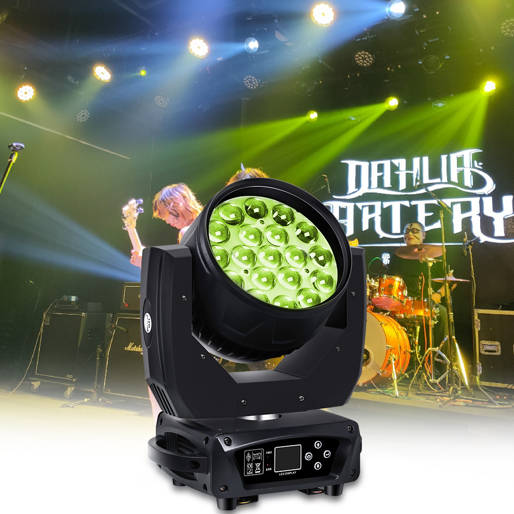 High Quality RGBW 4in1 Stage Lighting 19Pcs 15W Led Aura Zoom Wash Beam Moving Head Sharpy Light for DJ