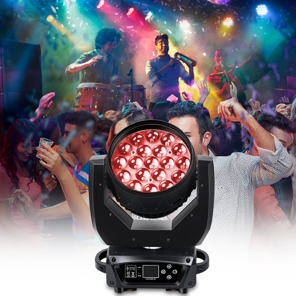 Good Selling 19*15W LED Wash Zoom Moving Head Beam Light Stage Disco Bar Party Wedding KTV Performance RGBW