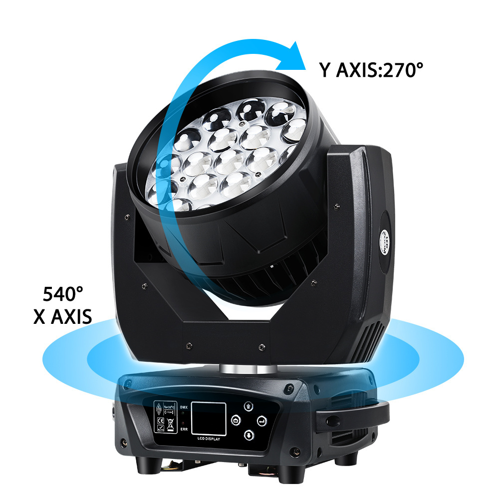 High Quality RGBW 4in1 Stage Lighting 19Pcs 15W Led Aura Zoom Wash Beam Moving Head Sharpy Light for DJ