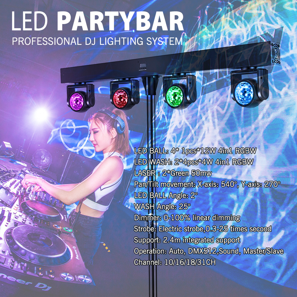 Professional Portable Dj Lights Disco Dj Equipment Gig Bar Rgbw Double Sides Moving Head Led Par Bar Stage Lighting With Stand