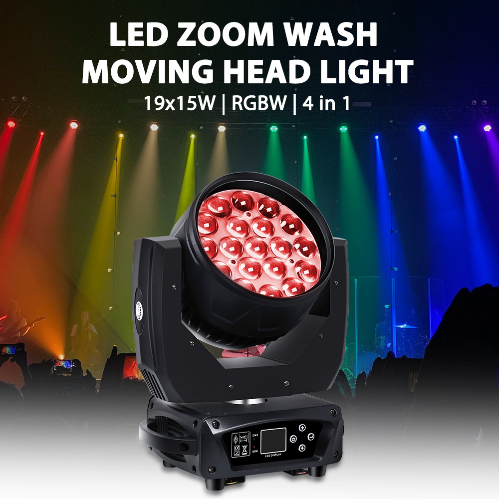 19*15w RGBW 4in1 Focusing Moving Head Stage Lights Led Moving Head Wash Lighting For Wedding Events Party Sharpy Light Disco