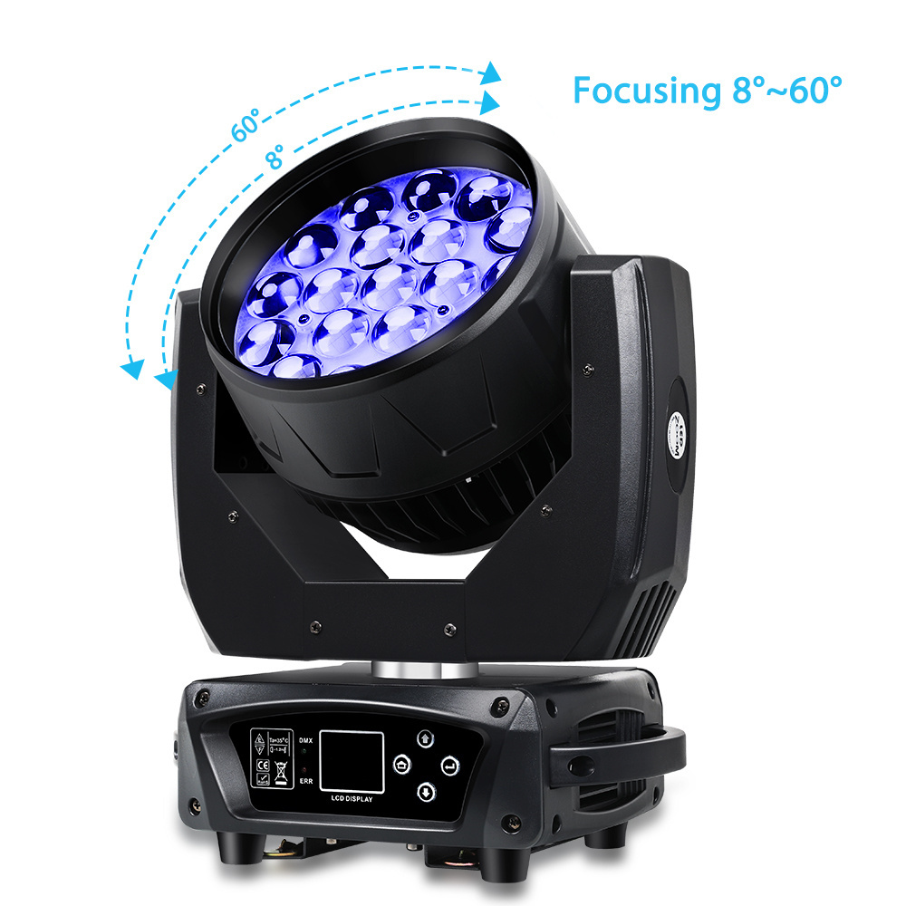 19*15w RGBW 4in1 Focusing Moving Head Stage Lights Led Moving Head Wash Lighting For Wedding Events Party Sharpy Light Disco