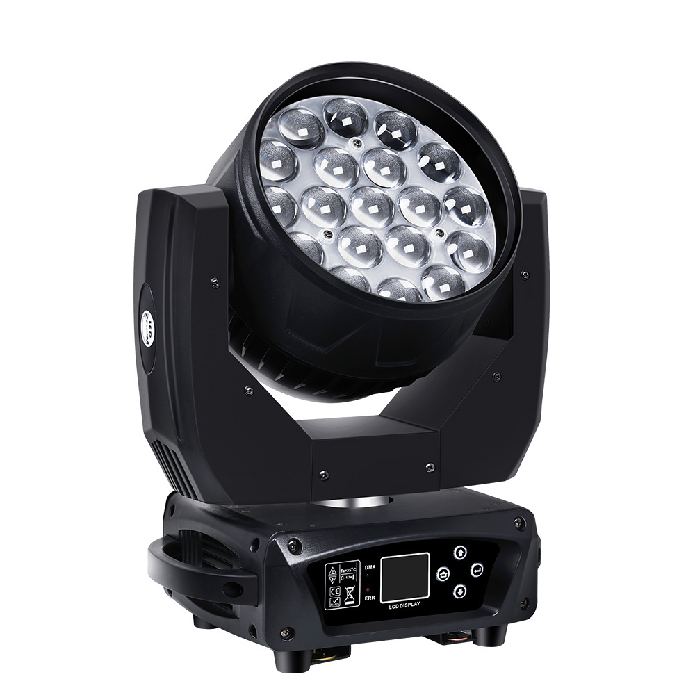 Good Selling 19*15W LED Wash Zoom Moving Head Beam Light Stage Disco Bar Party Wedding KTV Performance RGBW