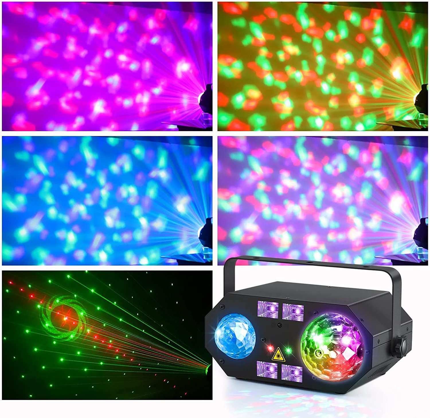 VALAVA 30W Red Green Color Laser Lights With UV Disco Ball SMD Strobe and Laser 6Pcs LED 5 in1 Mini Porfortable LED Stage Light