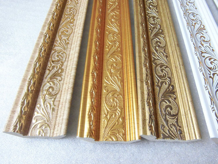 Gold Fancy Flower Embossed Polystyrene Cornice Design PS Decorative Crown Moulding