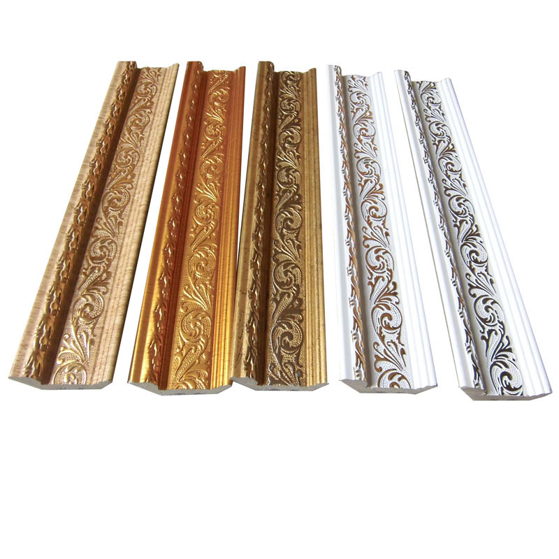 Gold Fancy Flower Embossed Polystyrene Cornice Design PS Decorative Crown Moulding