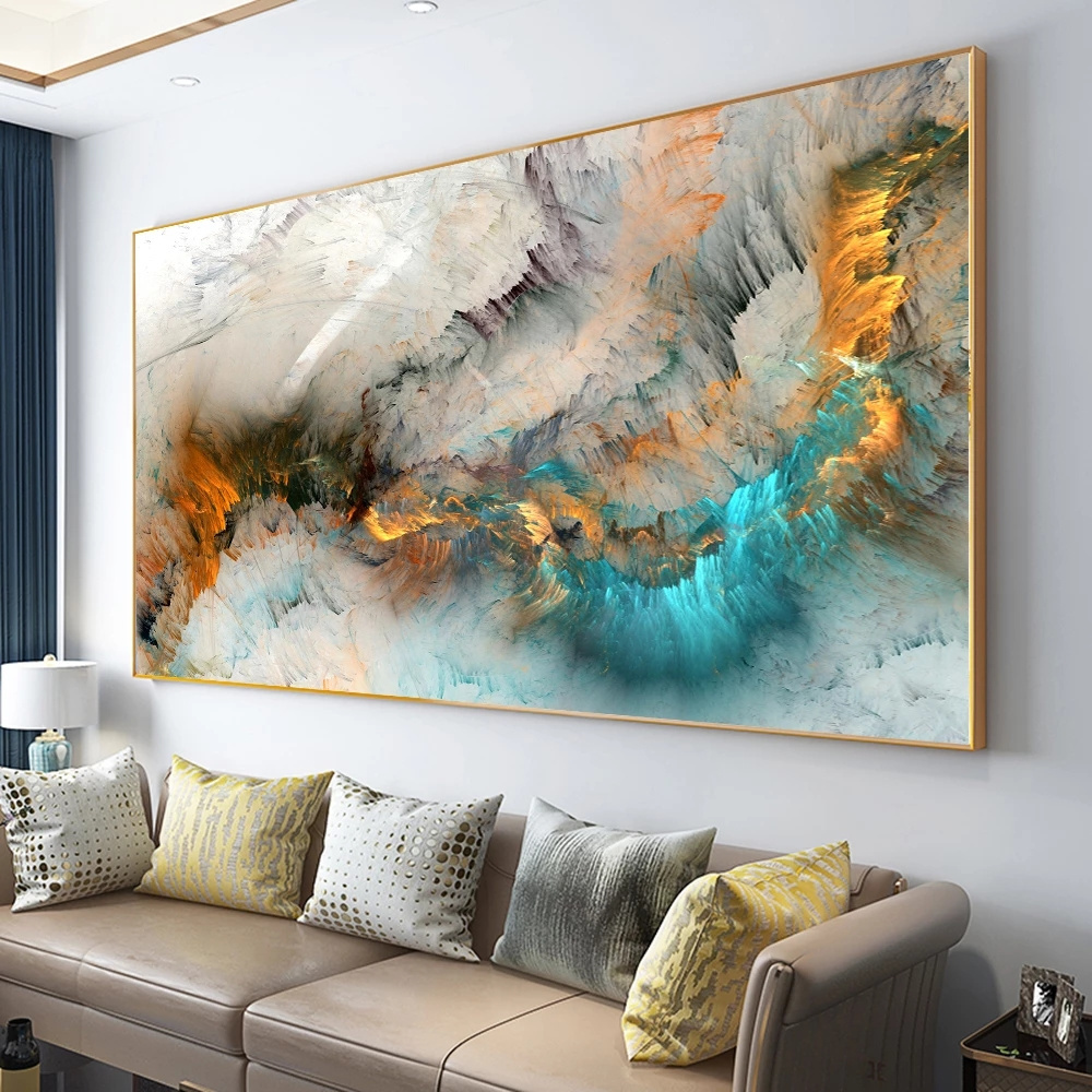 Light Gray Blue Yellow Cloud Abstract Canvas Painting Wall Art Print Poster For Living Home Room Decoration No Frame