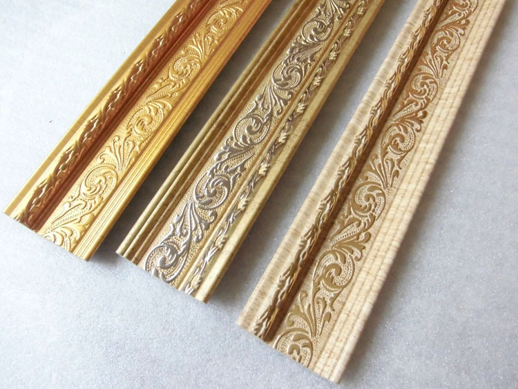 Gold Fancy Flower Embossed Polystyrene Cornice Design PS Decorative Crown Moulding