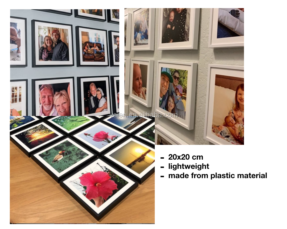 Square Sticker Frame Restickable Photo Tiles Picture Frames 8x8 Self Adhesive Picture Frame Plastic Wholesale Top Seller Black