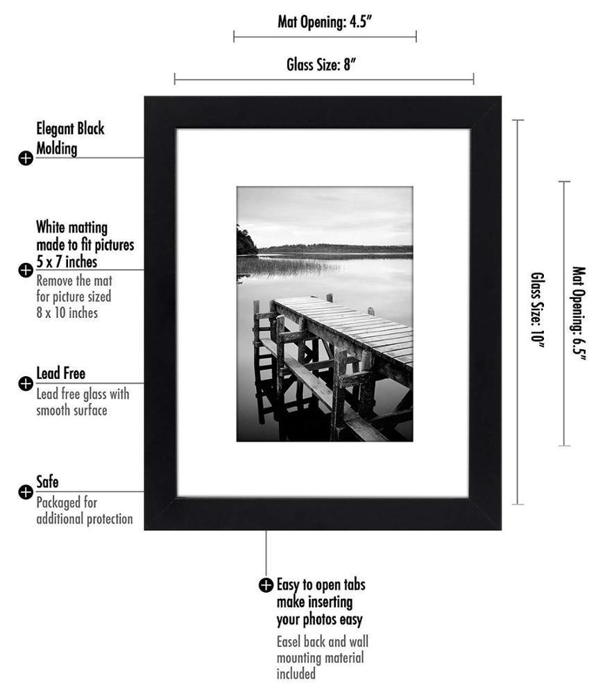 8x10 Black Picture Frames - Display Pictures 5x7 with Mats - Display Pictures 8x10 Without Mats