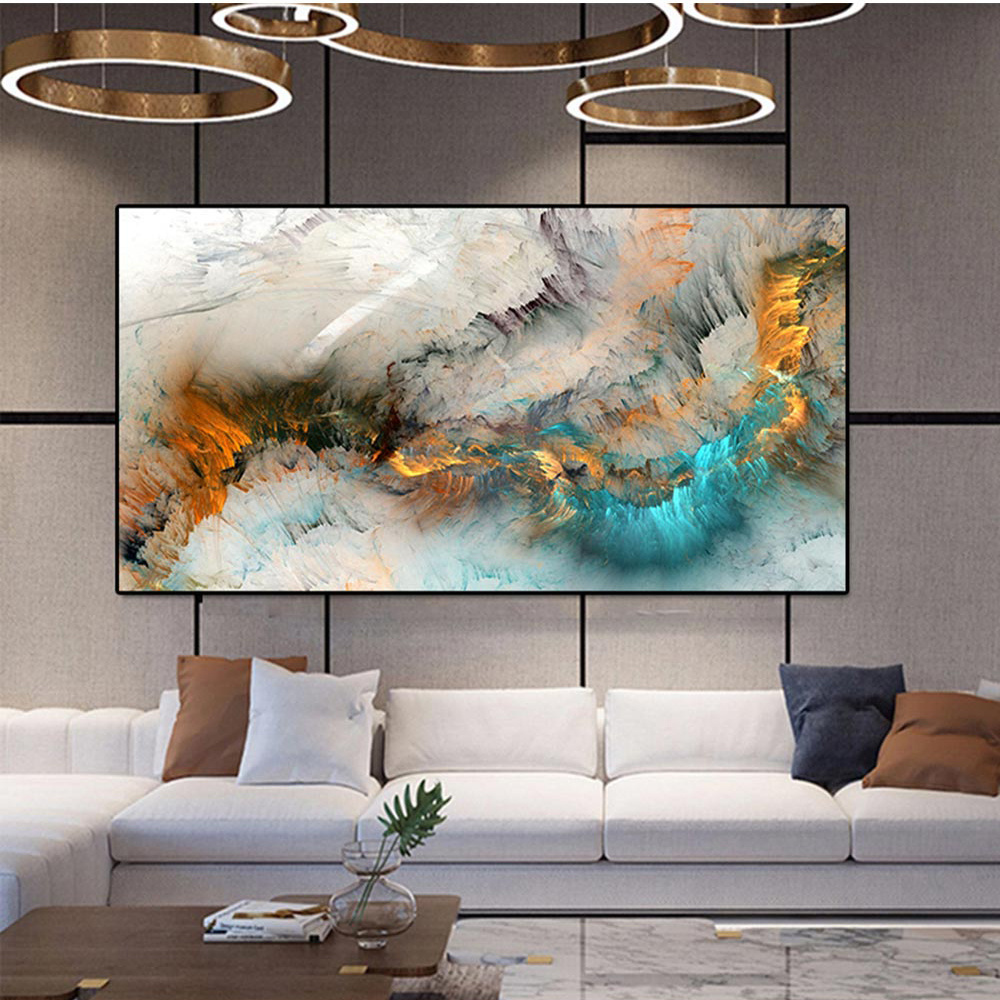 Light Gray Blue Yellow Cloud Abstract Canvas Painting Wall Art Print Poster For Living Home Room Decoration No Frame