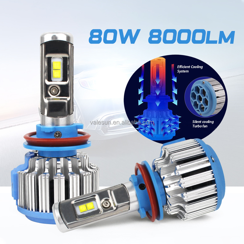 RAYCH Car Led Headlight Bulb T1  Led  Car Headlamp 80W 8000lm 6000k H4 H11 H8 9005 9006 led Canbus Auto Led Headlights H7