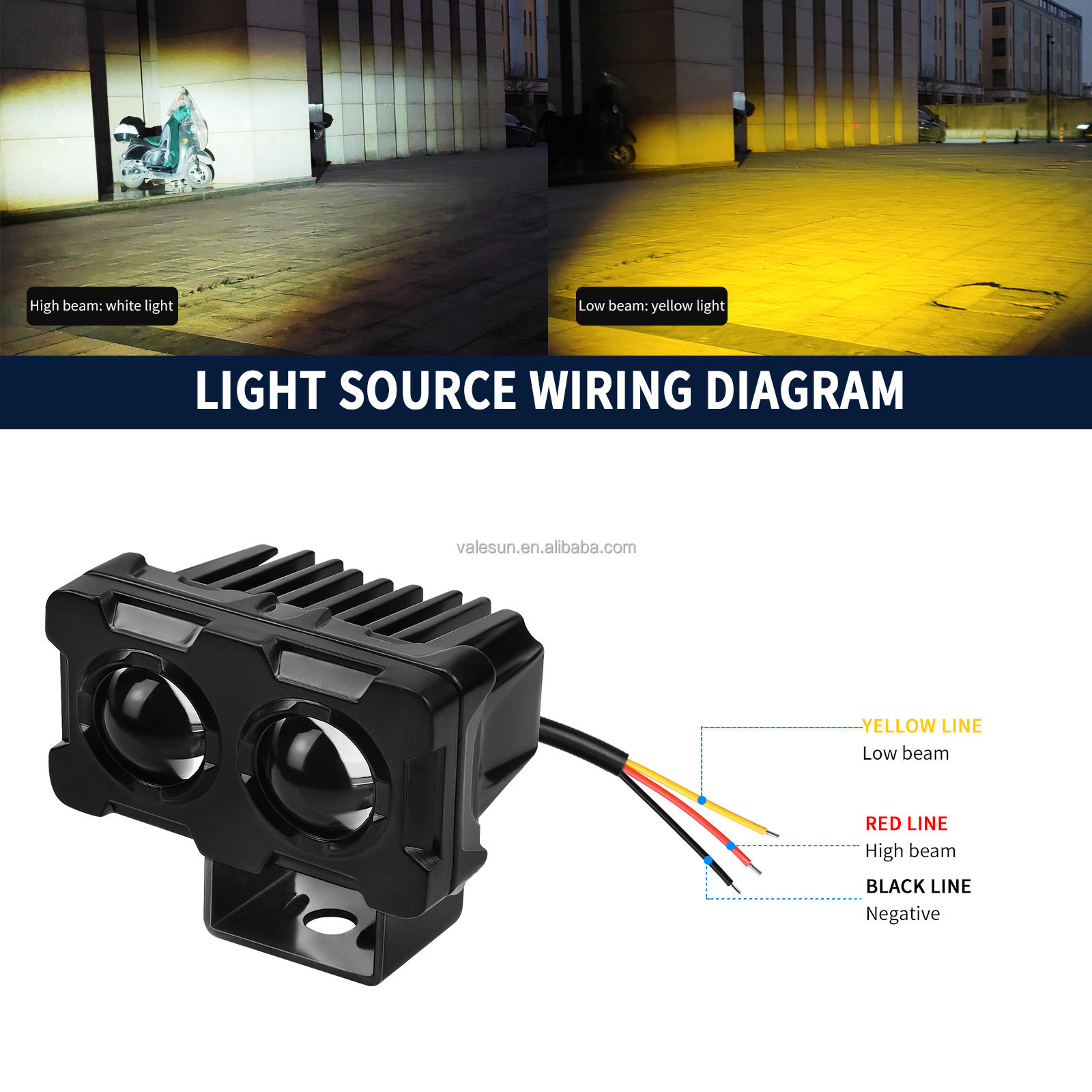 2022 New Square Led Spot Light 3 Inch Fog Headlight Dual Color High Low Beam 15w Led Work Light for motorcycle SUV ATV