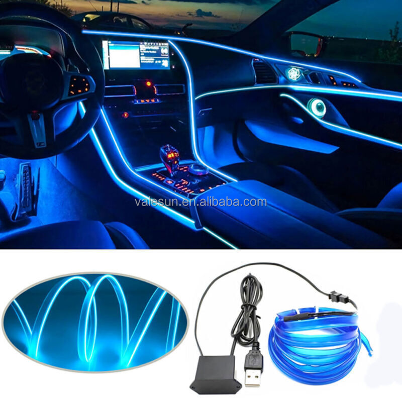 Car Interior Lighting Usb Neon Glowing Strobing Electroluminescent Wire lamp Ambient Lighting Kits For Car Led Strip Lights