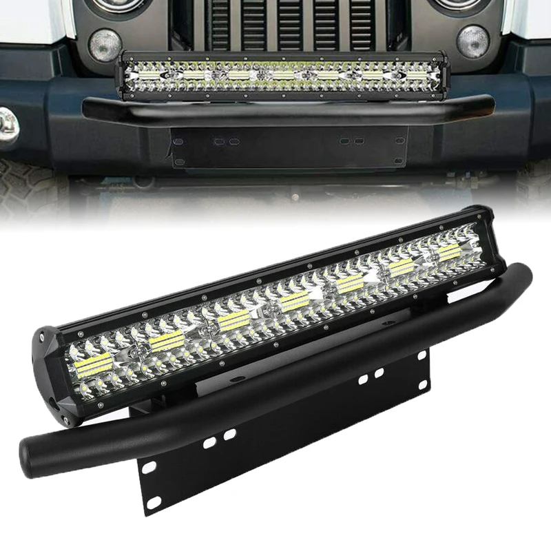 20 Inch LED Work Light Bull Bar Front Bumper Number License Plate Frame Mount Holder Bracket For Offroad 4x4 Trucks SUV Car