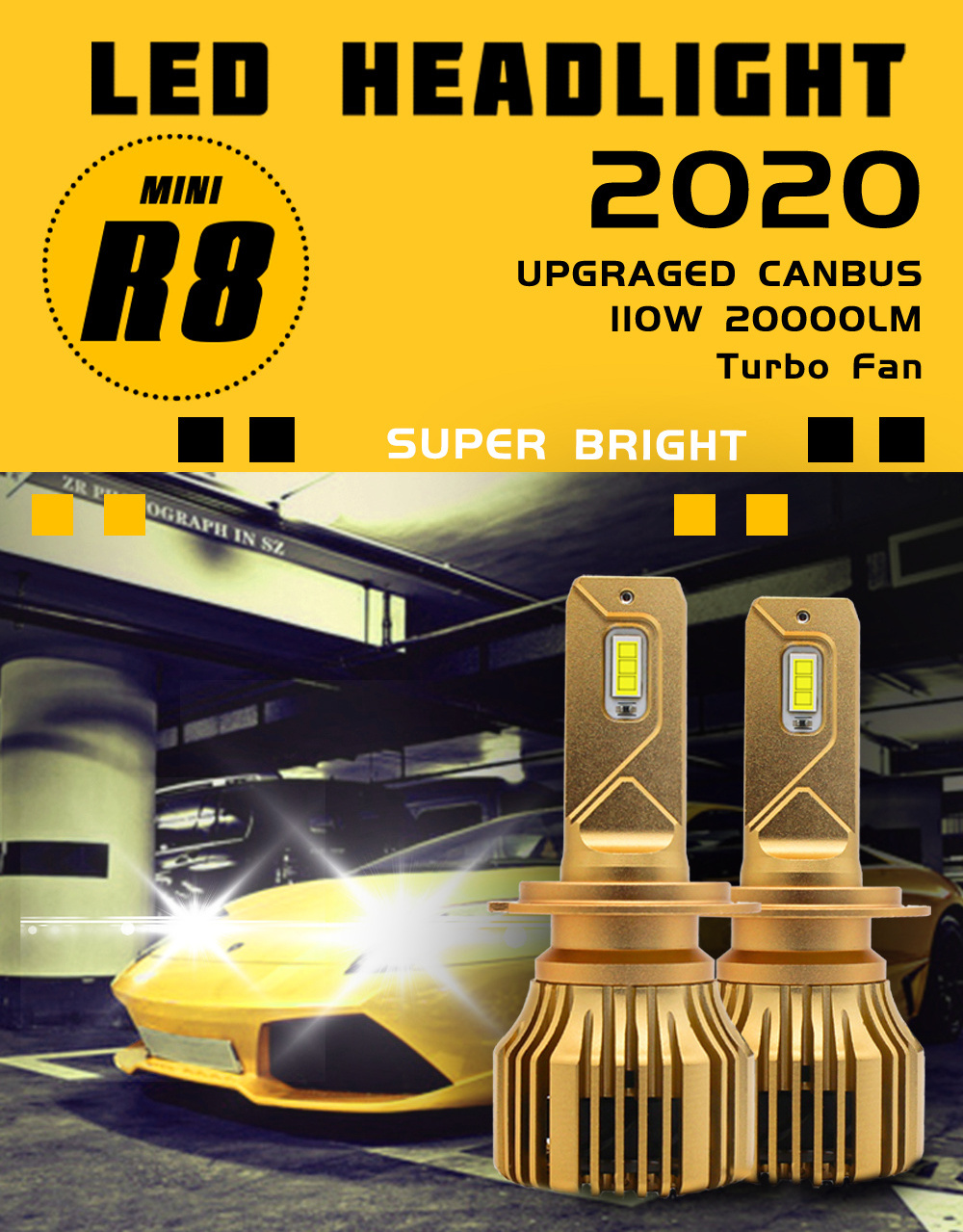 RAYCH High Quality R8 H7 LED Bulb 110W 20000LM Super Bright Car Headlights H4 H11 9006 9005 Auto Led Headlight