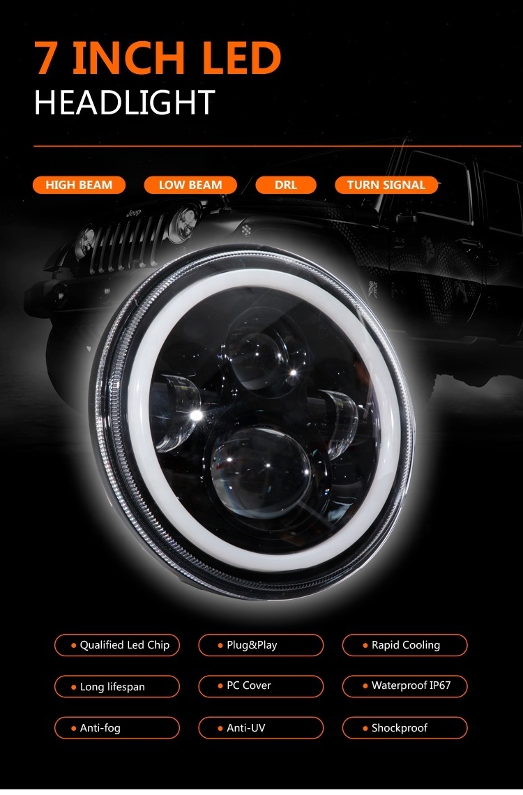 valesun Truck Off Road Driving Lighting 45w Headlight 7inch Round Led 7