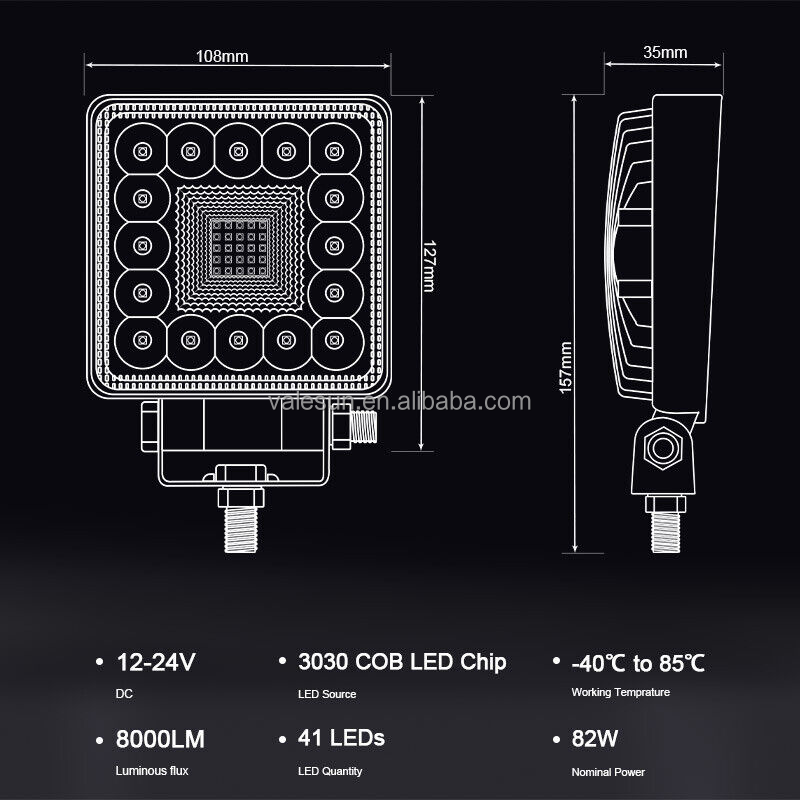 4inch 123W LED fog light 12V 24V 41LED square Car led work light for driving Light trucks Boats tractors 4x4 suv spotlight