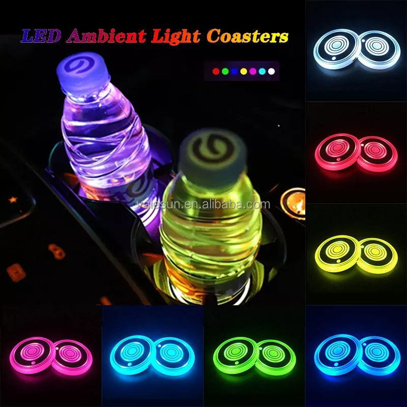 New Car LED water cup mat Car interior atmosphere lights Intelligent light sense others car light accessories custom logo