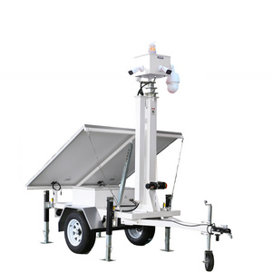 Mobile Trailer Solar Power CCTV Tower With 4G Digital Camera Portable Surveillance Trailer For Parking Lot Security