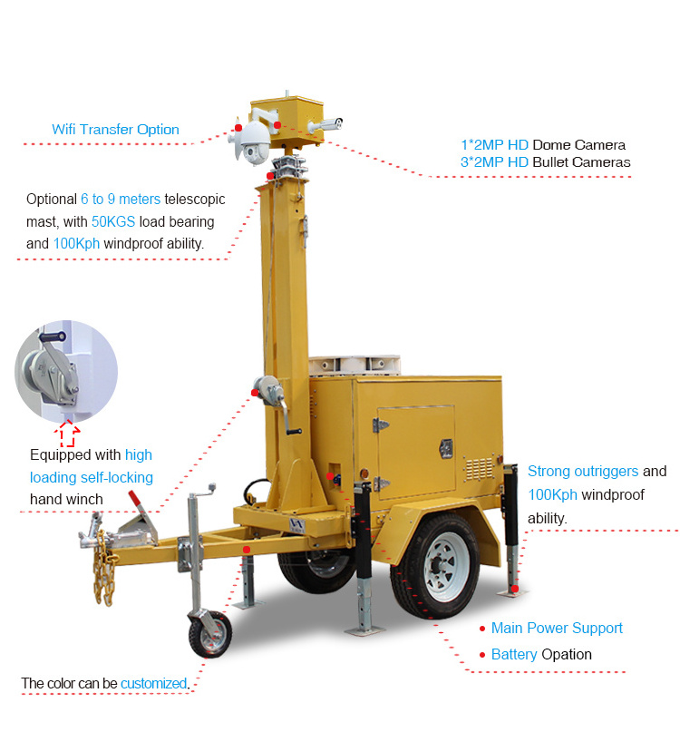 6m telescoping mast  CCTV camera mobile surveillance box trailer