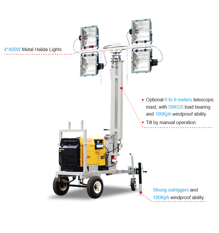 Mobile Simple Diesel Generator Light Tower