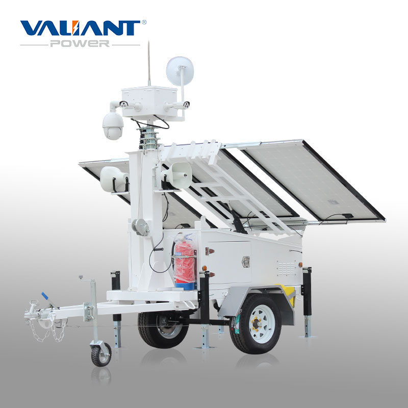 Mobile Trailer Solar Power CCTV Tower With 4G Digital Camera Portable Surveillance Trailer For Parking Lot Security